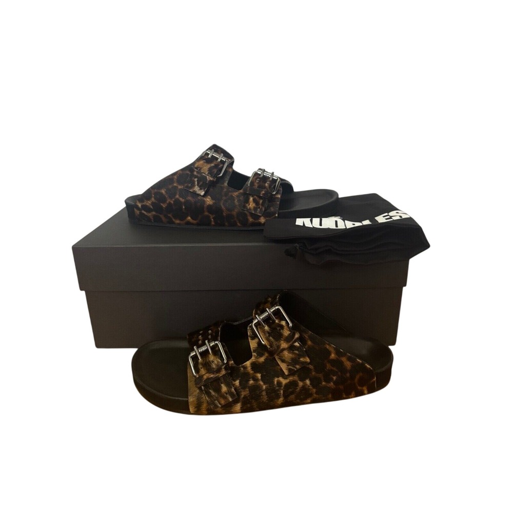 The Kooples NIB Haircalf Sandal Leopard Print Brown/Black FR 38/ US 7 MSRP $245